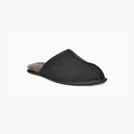 UGG Scuff Leather Black Slippers for Men (AROC69830)